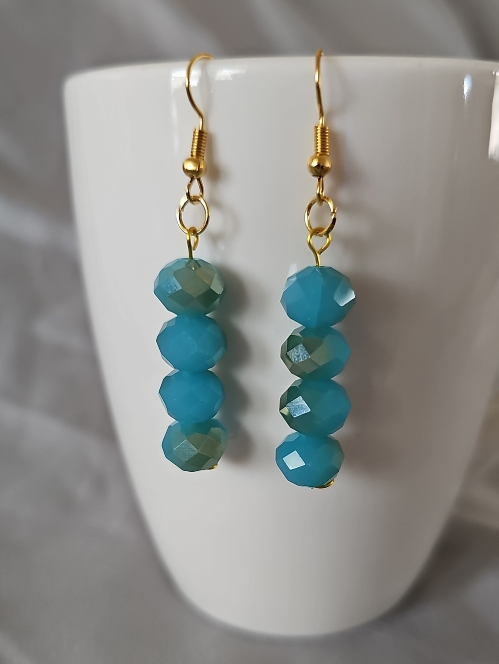 Gold-Tone Teal Bead Drop Earrings